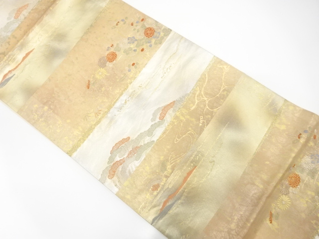 JAPANESE KIMONO / ANTIQUE FUKURO OBI / SILK / WOVEN KIKU